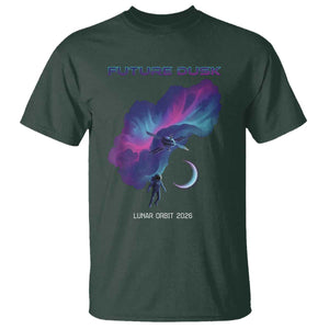 Future Dusk Lunar Orbit 2026 T Shirt Cosmic Nebula Astronaut n Satellite Space Exploration TS02 Dark Forest Green Print Your Wear