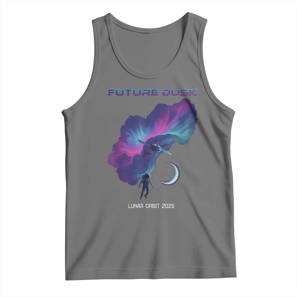 Future Dusk Lunar Orbit 2026 Tank Top Cosmic Nebula Astronaut n Satellite Space Exploration TS02 Black Heather Print Your Wear