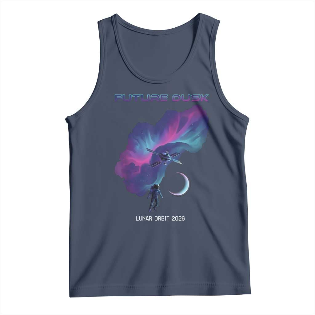 Future Dusk Lunar Orbit 2026 Tank Top Cosmic Nebula Astronaut n Satellite Space Exploration TS02 Navy Print Your Wear