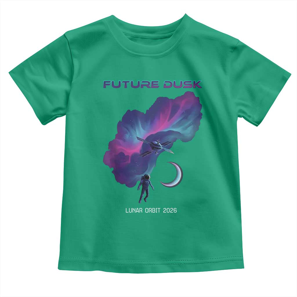 Future Dusk Lunar Orbit 2026 Toddler T Shirt Cosmic Nebula Astronaut n Satellite Space Exploration TS02 Irish Green Print Your Wear
