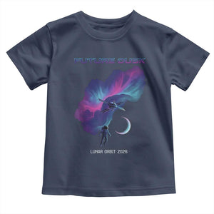 Future Dusk Lunar Orbit 2026 Toddler T Shirt Cosmic Nebula Astronaut n Satellite Space Exploration TS02 Navy Print Your Wear