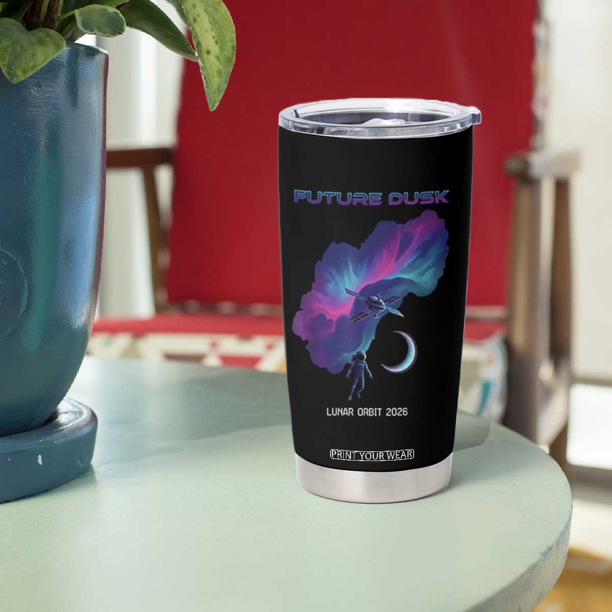 Future Dusk Lunar Orbit 2026 Tumbler Cup Cosmic Nebula Astronaut n Satellite Space Exploration TS02 Print Your Wear