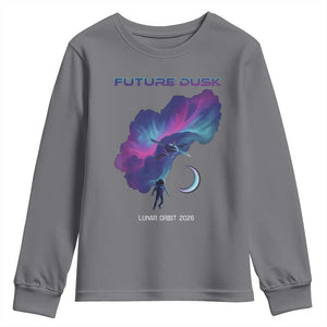 Future Dusk Lunar Orbit 2026 Youth Sweatshirt Cosmic Nebula Astronaut n Satellite Space Exploration TS02 Charcoal Print Your Wear