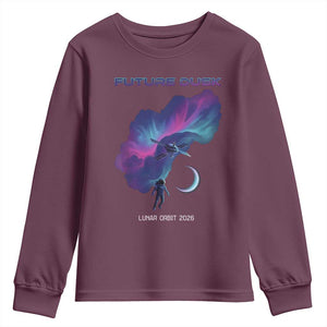 Future Dusk Lunar Orbit 2026 Youth Sweatshirt Cosmic Nebula Astronaut n Satellite Space Exploration TS02 Maroon Print Your Wear