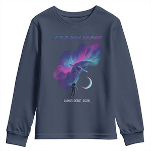 Future Dusk Lunar Orbit 2026 Youth Sweatshirt Cosmic Nebula Astronaut n Satellite Space Exploration TS02 Navy Print Your Wear