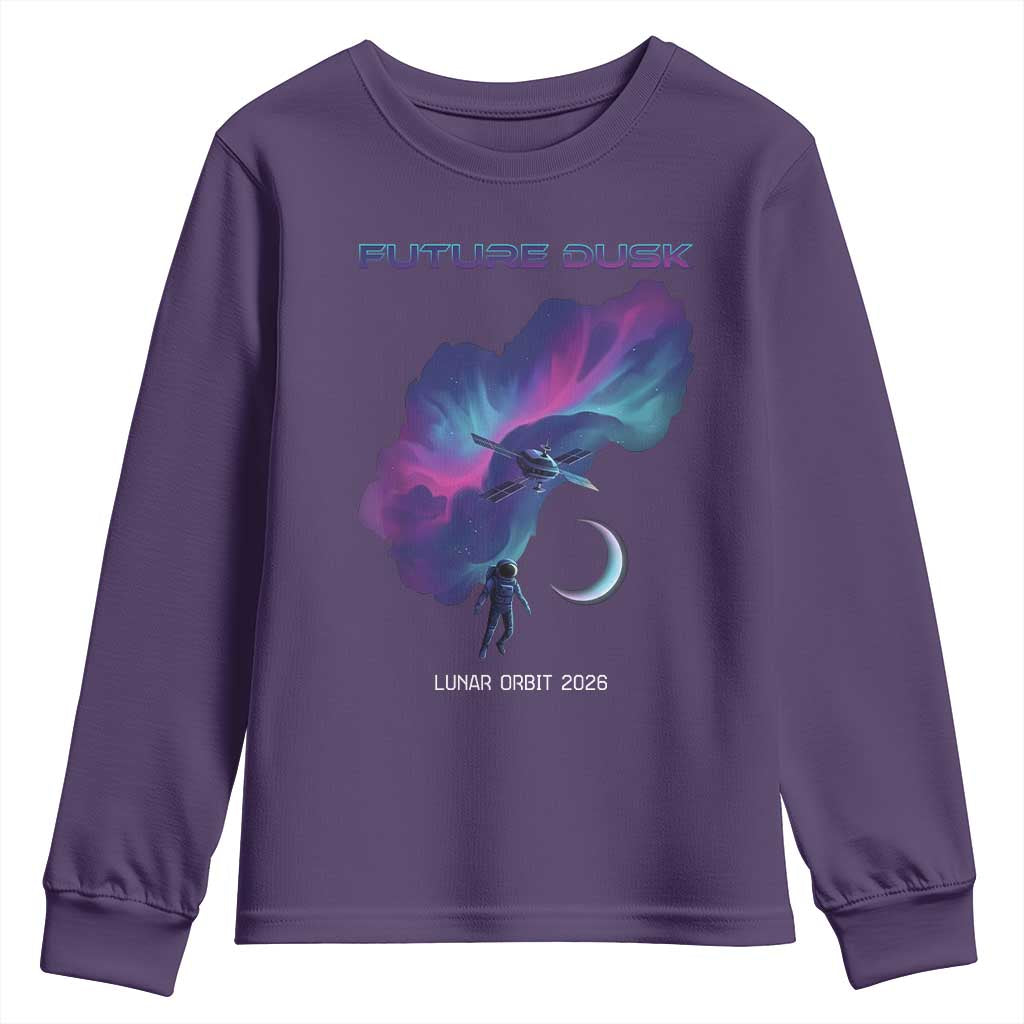 Future Dusk Lunar Orbit 2026 Youth Sweatshirt Cosmic Nebula Astronaut n Satellite Space Exploration TS02 Purple Print Your Wear