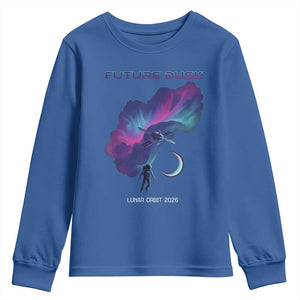 Future Dusk Lunar Orbit 2026 Youth Sweatshirt Cosmic Nebula Astronaut n Satellite Space Exploration TS02 Royal Blue Print Your Wear