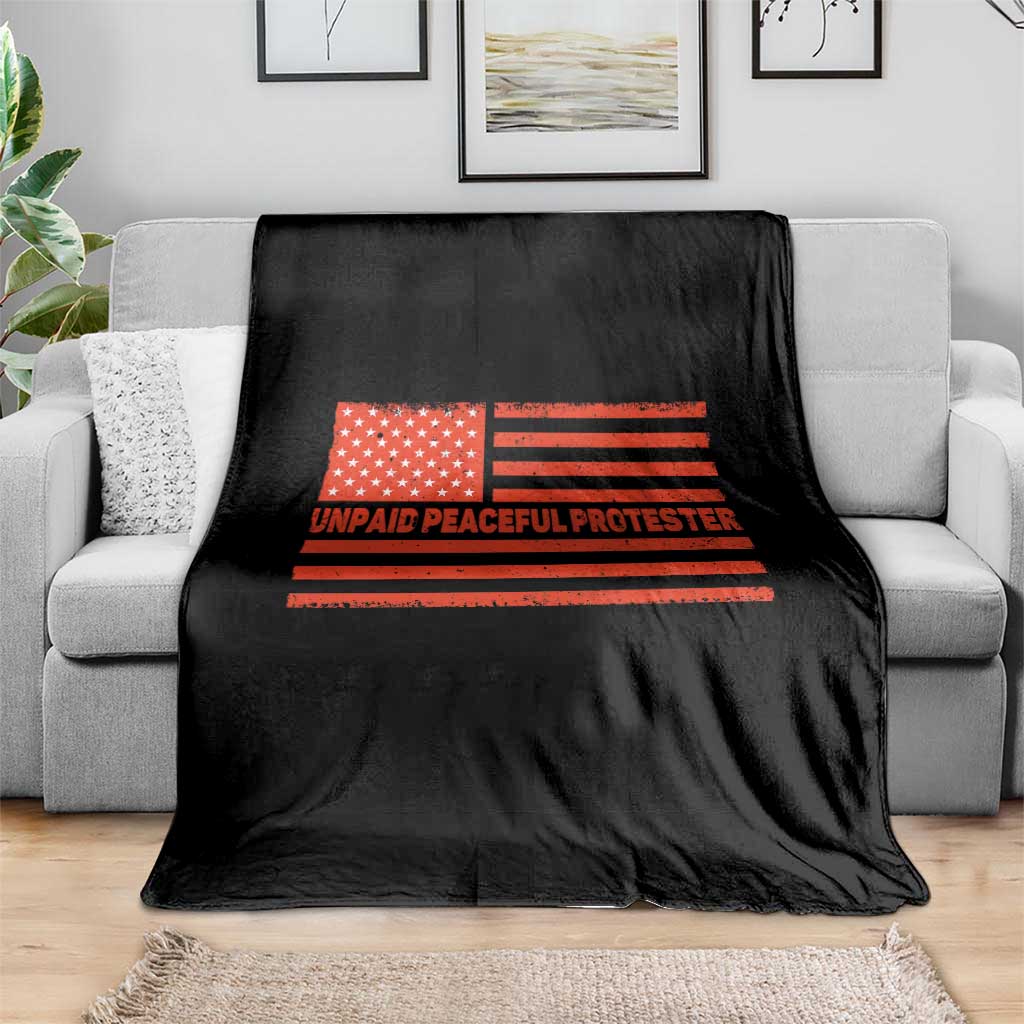 Unpaid Peaceful Protester Orange Distressed American Flag Throw Blanket Satirical Political Graphic TS02 Print Your Wear