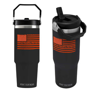 Unpaid Peaceful Protester Orange Distressed American Flag Flip Straw Tumbler Satirical Political Graphic TS02 One Size: 30 oz Black Print Your Wear