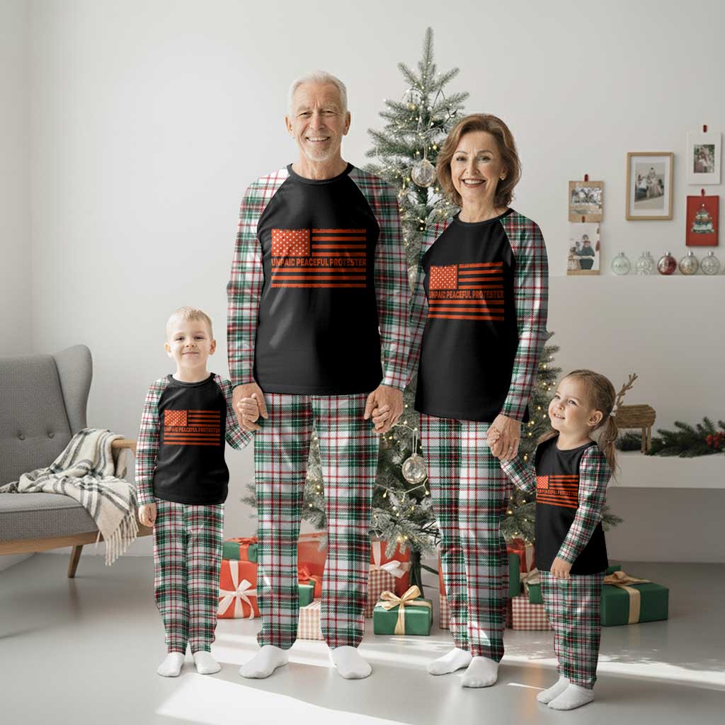 Unpaid Peaceful Protester Orange Distressed American Flag Plaid Pajama Set Satirical Political Graphic TS02 Christmas Plaid Print Your Wear