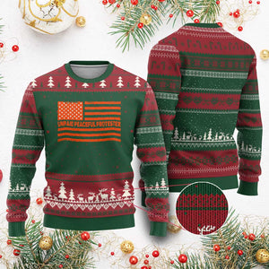 Unpaid Peaceful Protester Orange Distressed American Flag Ugly Christmas Sweater Satirical Political Graphic TS02 Red Green Print Your Wear