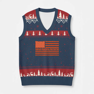 Unpaid Peaceful Protester Orange Distressed American Flag V-Neck Knit Sweater Vest Satirical Political Graphic TS02 Navy Red Print Your Wear