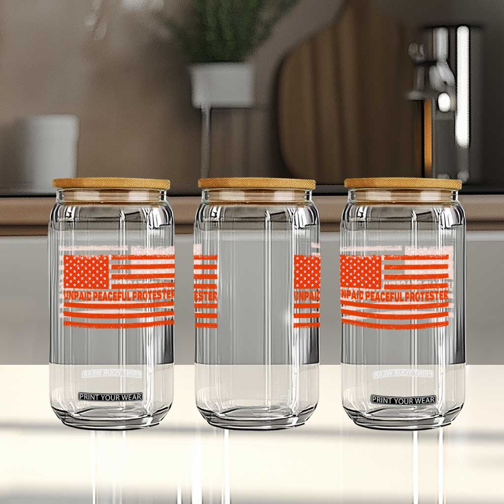 Unpaid Peaceful Protester Orange Distressed American Flag Glass Can Satirical Political Graphic TS02 Print Your Wear