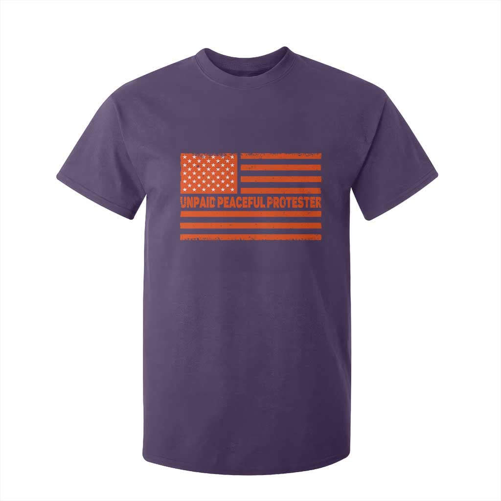 Unpaid Peaceful Protester Orange Distressed American Flag T Shirt For Kid Satirical Political Graphic TS02 Purple Print Your Wear