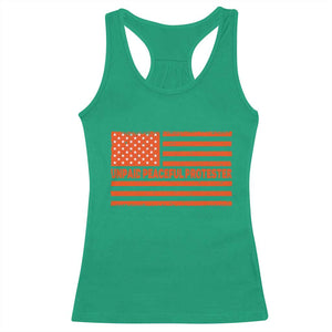 Unpaid Peaceful Protester Orange Distressed American Flag Racerback Tank Top Satirical Political Graphic TS02 Irish Green Print Your Wear
