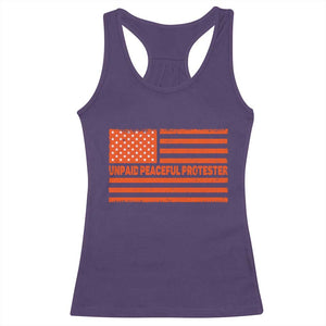 Unpaid Peaceful Protester Orange Distressed American Flag Racerback Tank Top Satirical Political Graphic TS02 Purple Print Your Wear
