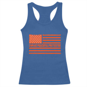 Unpaid Peaceful Protester Orange Distressed American Flag Racerback Tank Top Satirical Political Graphic TS02 Royal Blue Print Your Wear