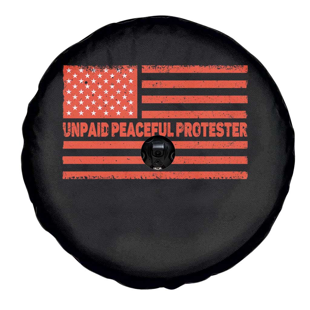 Unpaid Peaceful Protester Orange Distressed American Flag Spare Tire Cover Satirical Political Graphic TS02 Print Your Wear