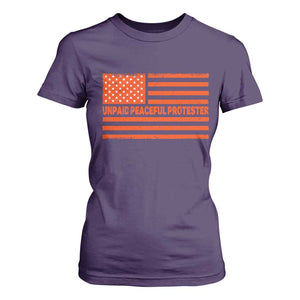 Unpaid Peaceful Protester Orange Distressed American Flag T Shirt For Women Satirical Political Graphic TS02 Purple Print Your Wear