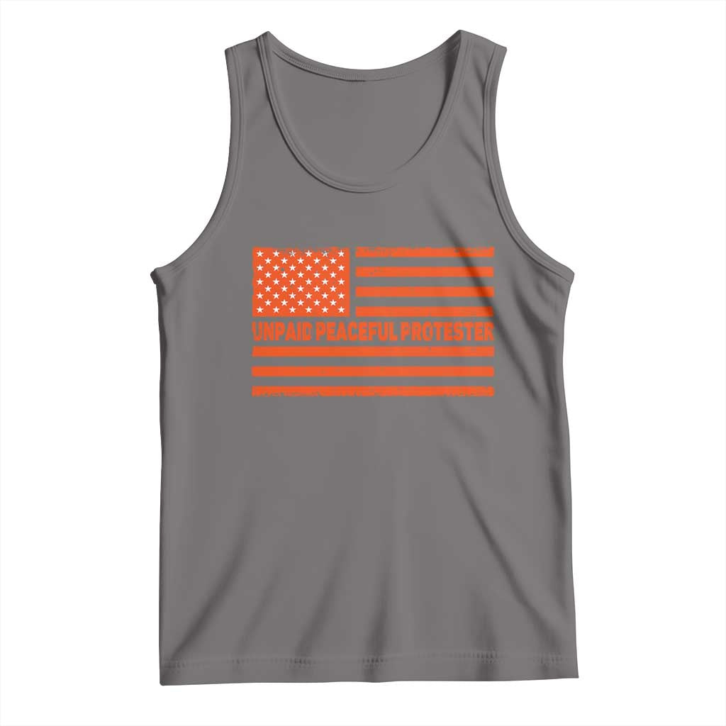 Unpaid Peaceful Protester Orange Distressed American Flag Tank Top Satirical Political Graphic TS02 Deep Heather Print Your Wear