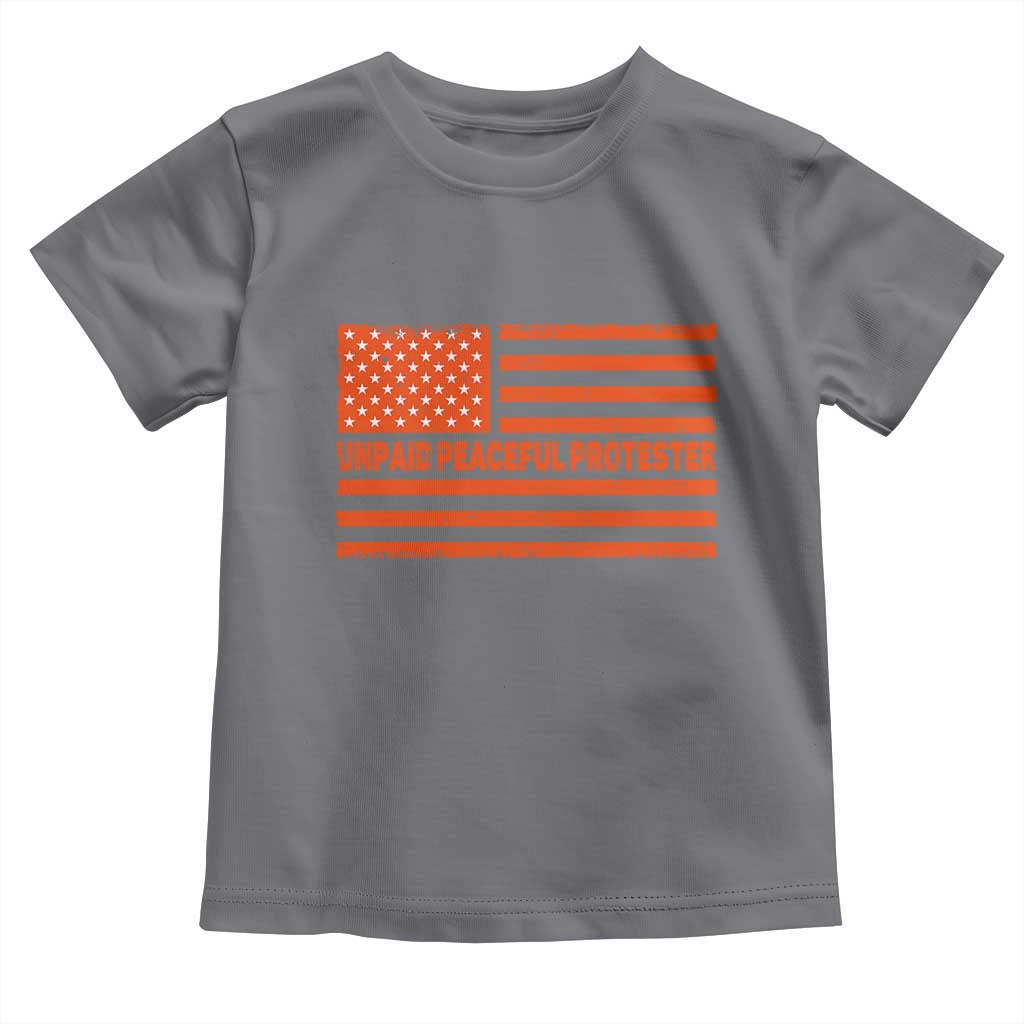 Unpaid Peaceful Protester Orange Distressed American Flag Toddler T Shirt Satirical Political Graphic TS02 Charcoal Print Your Wear