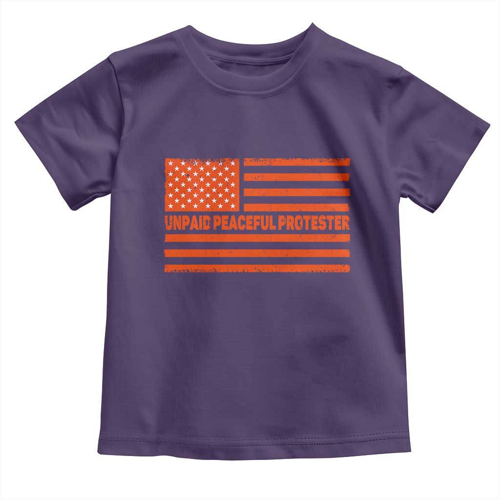 Unpaid Peaceful Protester Orange Distressed American Flag Toddler T Shirt Satirical Political Graphic TS02 Purple Print Your Wear