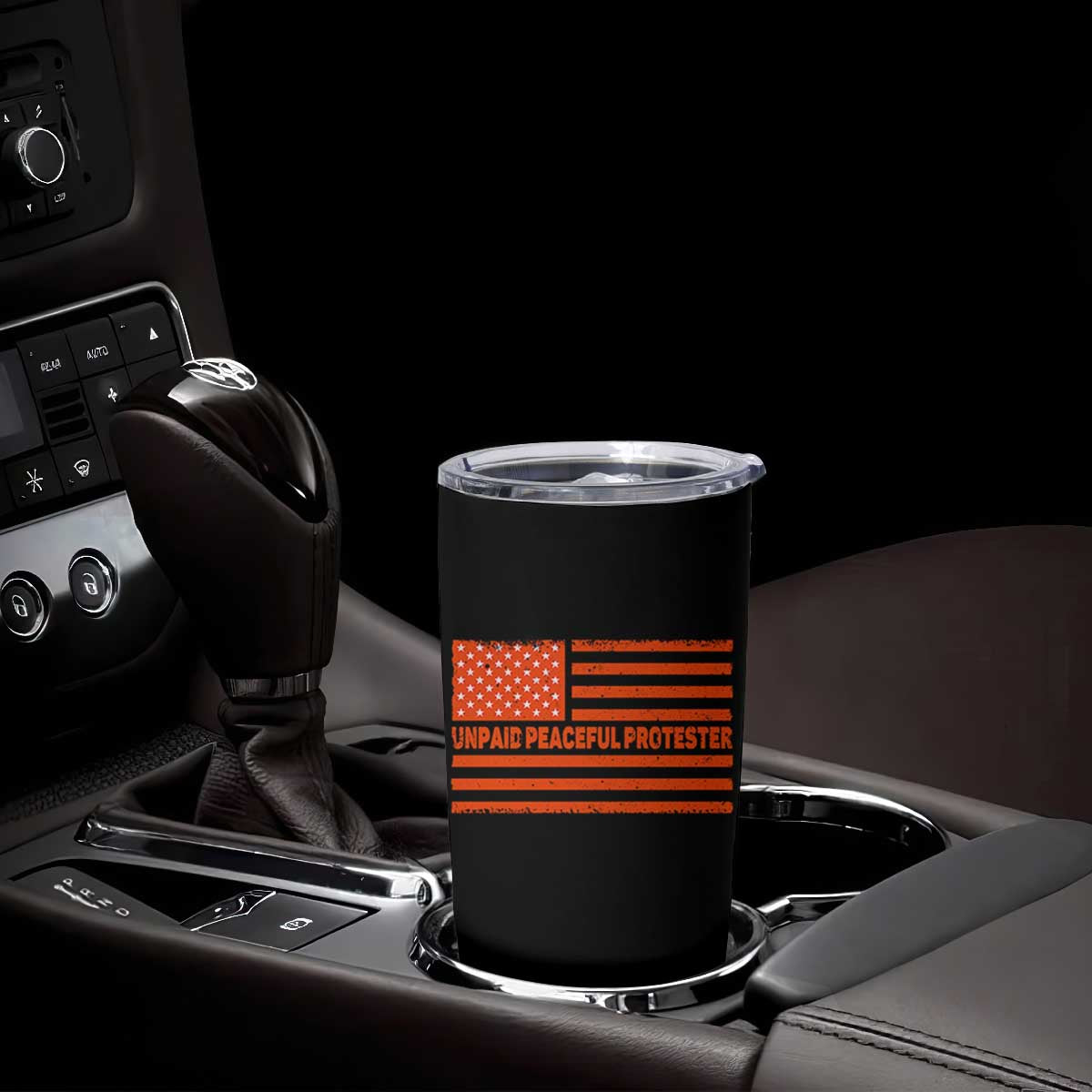 Unpaid Peaceful Protester Orange Distressed American Flag Tumbler Cup Satirical Political Graphic TS02 Print Your Wear