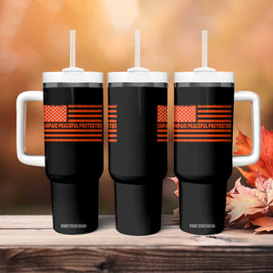 Unpaid Peaceful Protester Orange Distressed American Flag Tumbler With Handle Satirical Political Graphic TS02 Print Your Wear