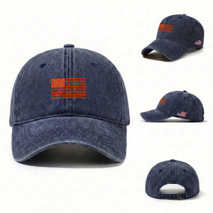 Unpaid Peaceful Protester Orange Distressed American Flag Washed Cotton Baseball Cap Satirical Political Graphic TS02 Washed Cap Universal Fit Navy Print Your Wear