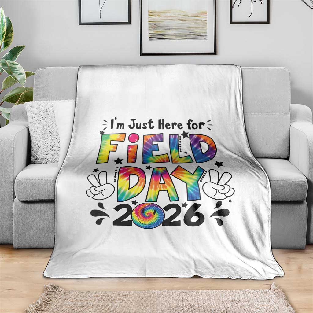I'm Just Here for Field Day 2026 Throw Blanket Groovy School Retro Tie Dye Effect Printing TS02 Print Your Wear
