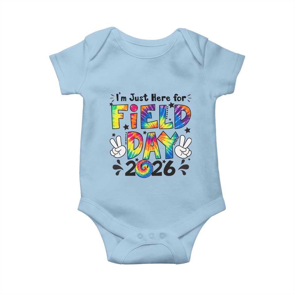 I'm Just Here for Field Day 2026 Baby Onesie Groovy School Retro Tie Dye Effect Printing TS02 Light Blue Print Your Wear
