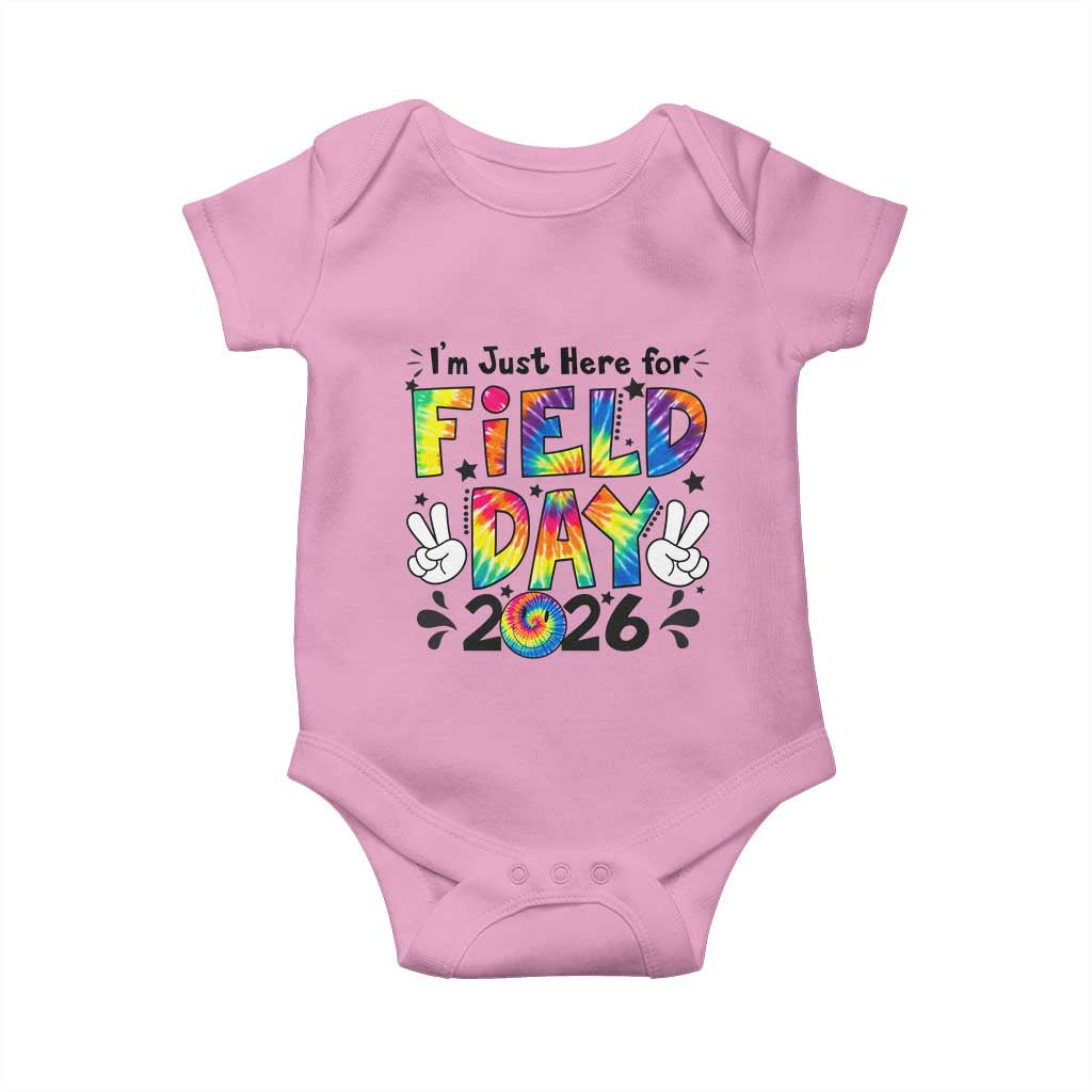 I'm Just Here for Field Day 2026 Baby Onesie Groovy School Retro Tie Dye Effect Printing TS02 Light Pink Print Your Wear
