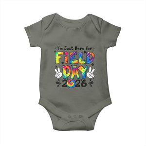 I'm Just Here for Field Day 2026 Baby Onesie Groovy School Retro Tie Dye Effect Printing TS02 Military Green Print Your Wear
