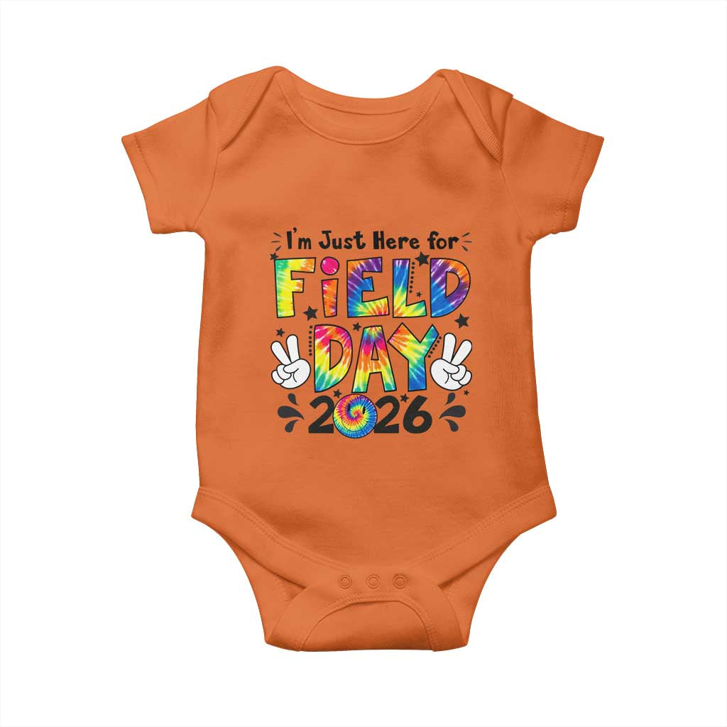 I'm Just Here for Field Day 2026 Baby Onesie Groovy School Retro Tie Dye Effect Printing TS02 Orange Print Your Wear