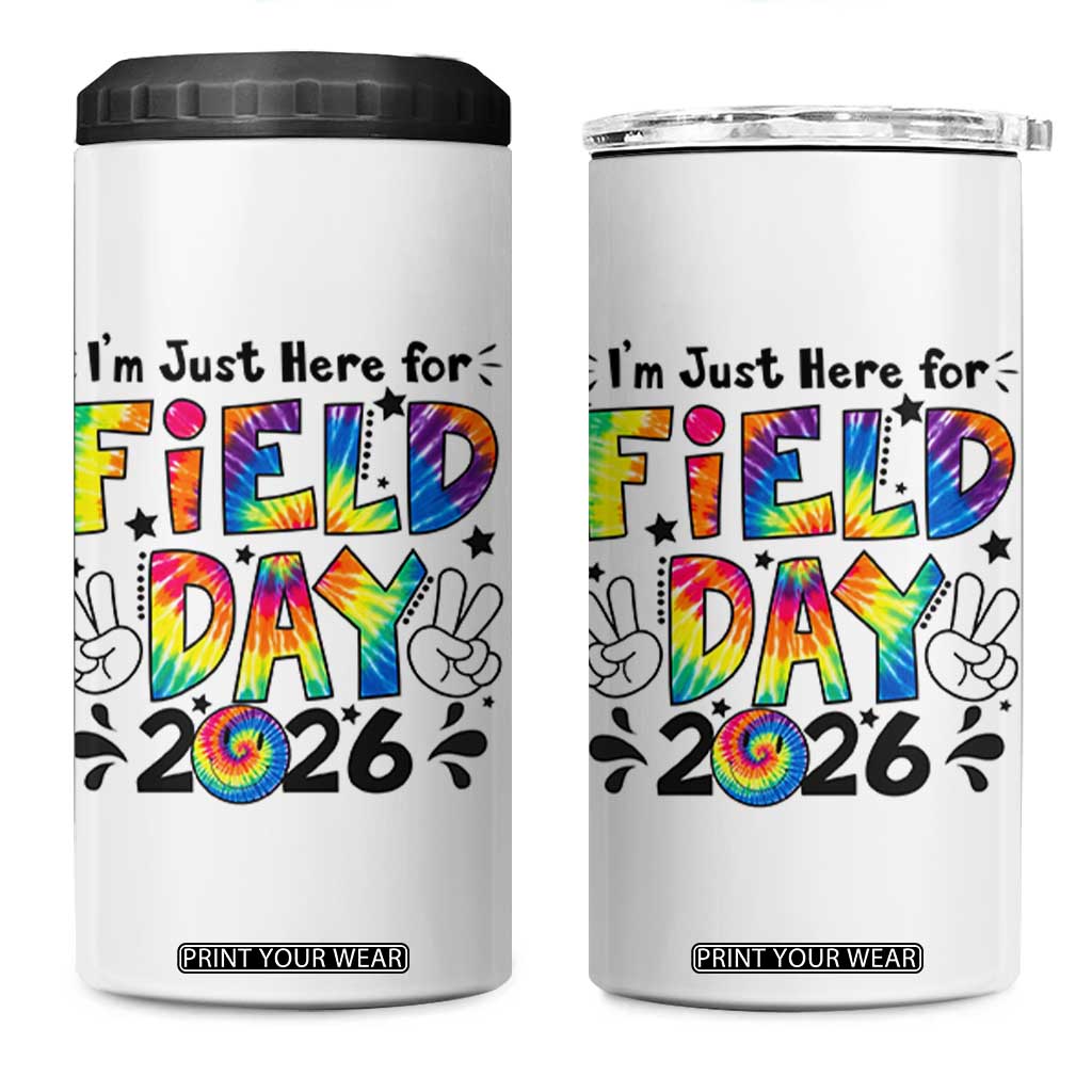 I'm Just Here for Field Day 2026 4 in 1 Can Cooler Tumbler Groovy School Retro Tie Dye Effect Printing TS02 One Size: 16 oz White Print Your Wear