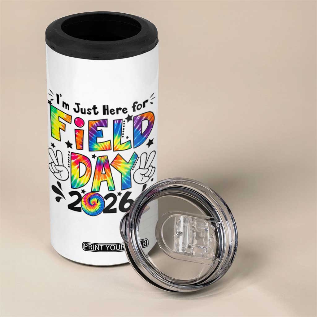 I'm Just Here for Field Day 2026 4 in 1 Can Cooler Tumbler Groovy School Retro Tie Dye Effect Printing TS02 Print Your Wear