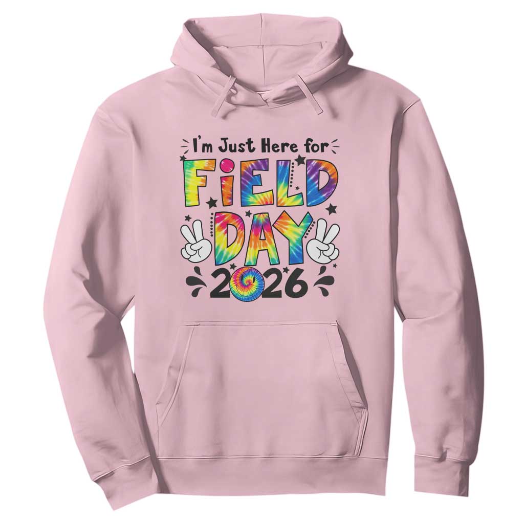 I'm Just Here for Field Day 2026 Hoodie Groovy School Retro Tie Dye Effect Printing TS02 Light Pink Print Your Wear