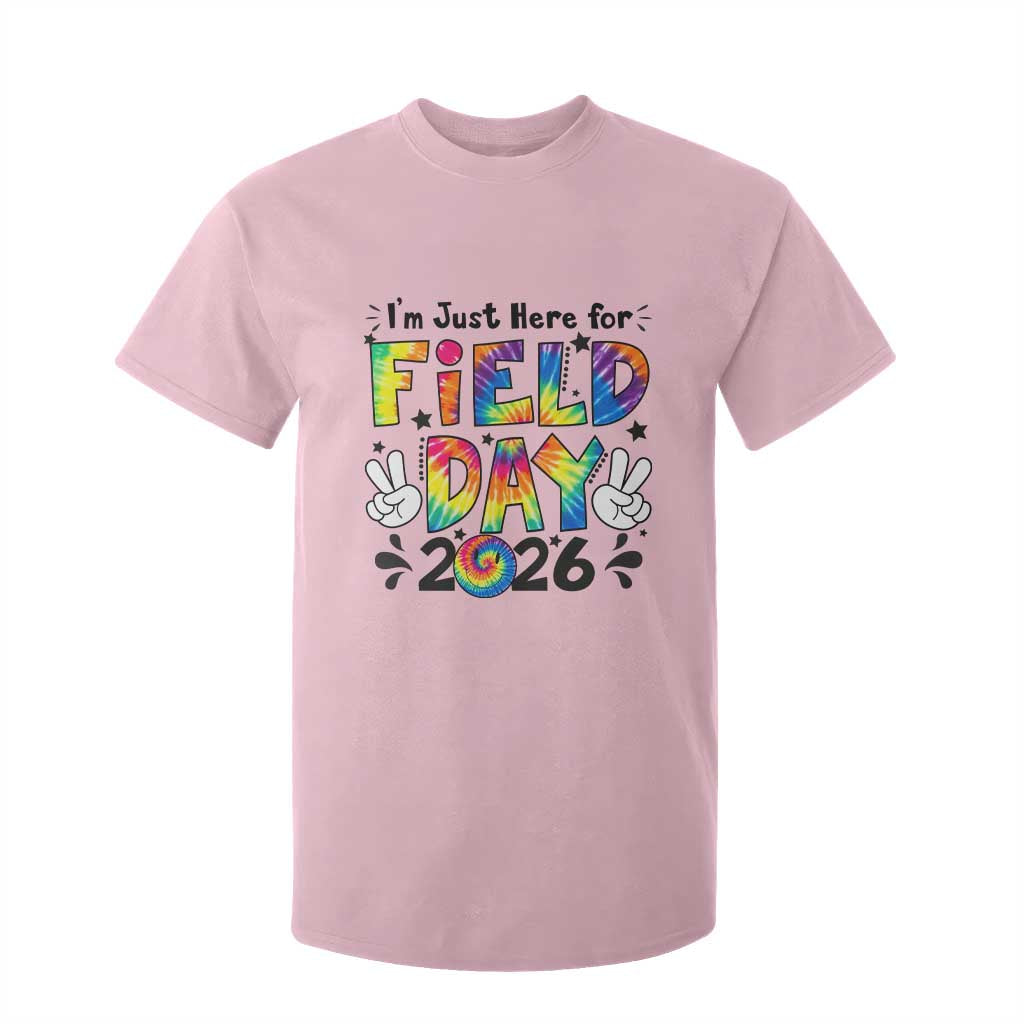 I'm Just Here for Field Day 2026 T Shirt For Kid Groovy School Retro Tie Dye Effect Printing TS02 Light Pink Print Your Wear