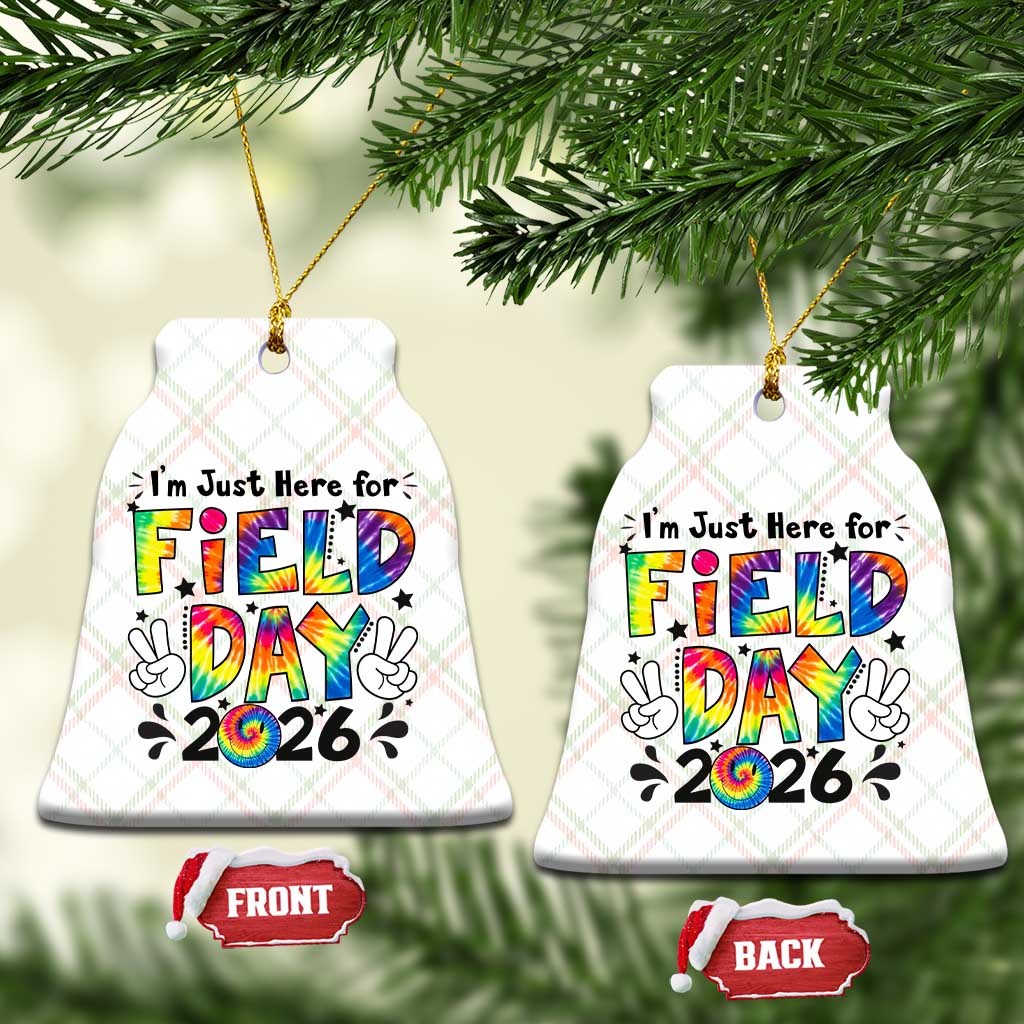 I'm Just Here for Field Day 2026 Ceramic Ornament Groovy School Retro Tie Dye Effect Printing TS02 Print Your Wear