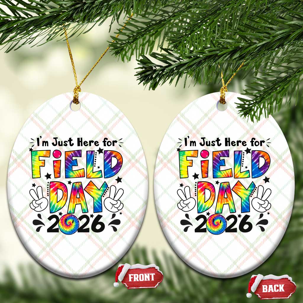 I'm Just Here for Field Day 2026 Ceramic Ornament Groovy School Retro Tie Dye Effect Printing TS02 Print Your Wear