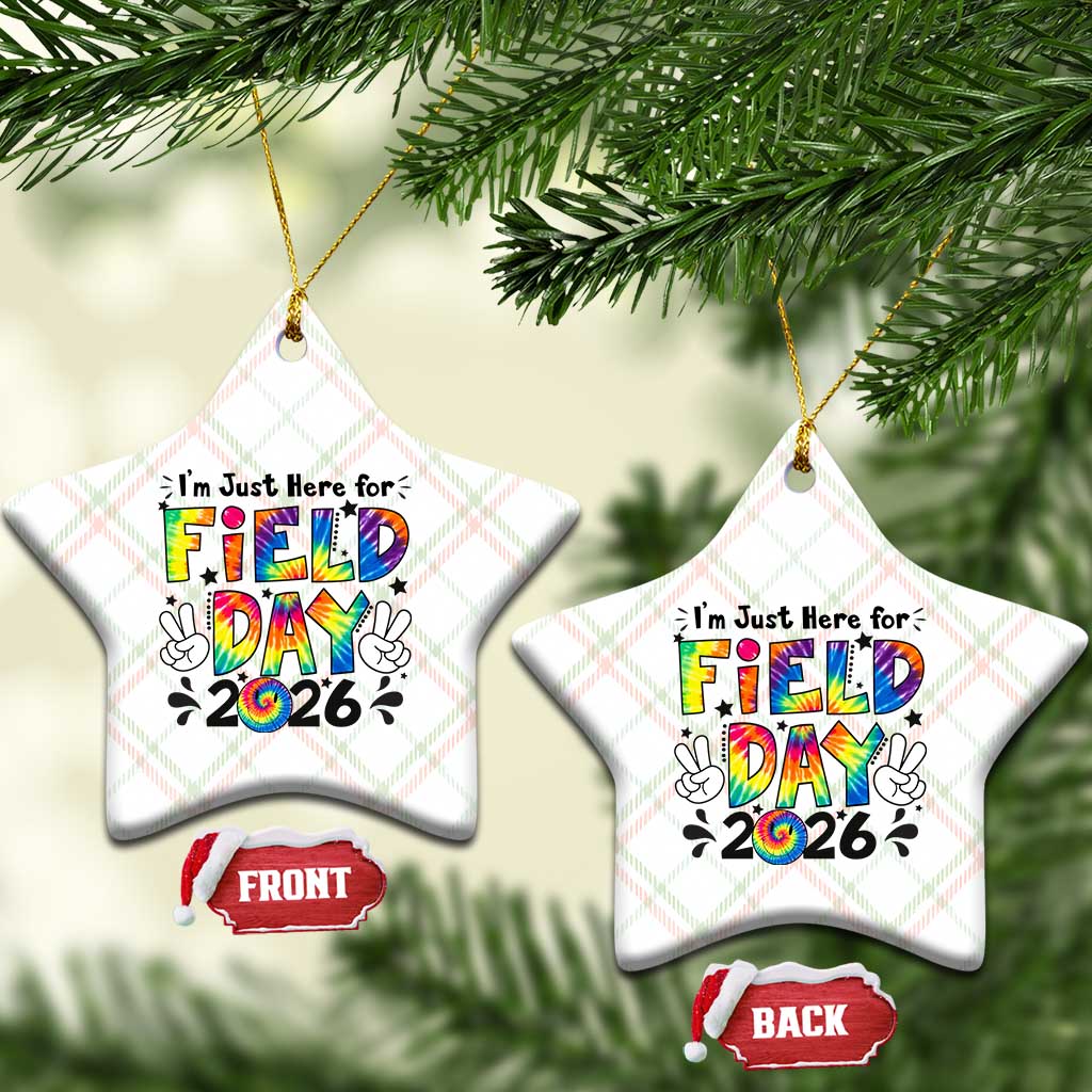 I'm Just Here for Field Day 2026 Ceramic Ornament Groovy School Retro Tie Dye Effect Printing TS02 Print Your Wear