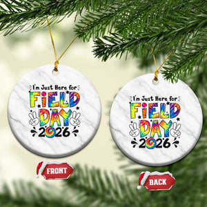 I'm Just Here for Field Day 2026 Ceramic Ornament Groovy School Retro Tie Dye Effect Printing TS02 1pc White Marble Print Your Wear
