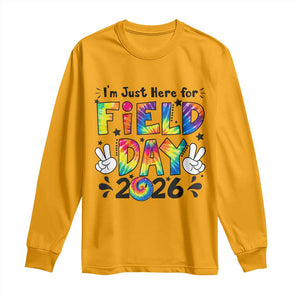 I'm Just Here for Field Day 2026 Long Sleeve Shirt Groovy School Retro Tie Dye Effect Printing TS02 Gold Print Your Wear
