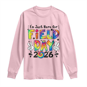 I'm Just Here for Field Day 2026 Long Sleeve Shirt Groovy School Retro Tie Dye Effect Printing TS02 Light Pink Print Your Wear