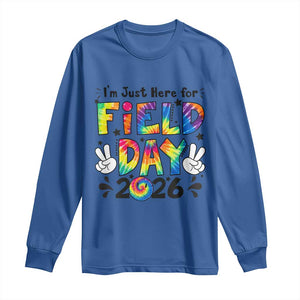 I'm Just Here for Field Day 2026 Long Sleeve Shirt Groovy School Retro Tie Dye Effect Printing TS02 Royal Blue Print Your Wear
