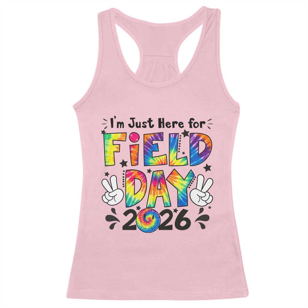 I'm Just Here for Field Day 2026 Racerback Tank Top Groovy School Retro Tie Dye Effect Printing TS02 Light Pink Print Your Wear