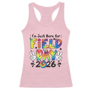 I'm Just Here for Field Day 2026 Racerback Tank Top Groovy School Retro Tie Dye Effect Printing TS02 Light Pink Print Your Wear