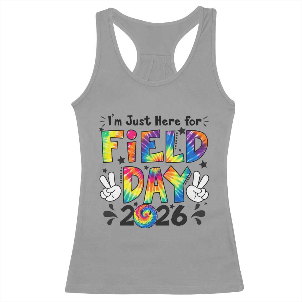 I'm Just Here for Field Day 2026 Racerback Tank Top Groovy School Retro Tie Dye Effect Printing TS02 Sport Gray Print Your Wear