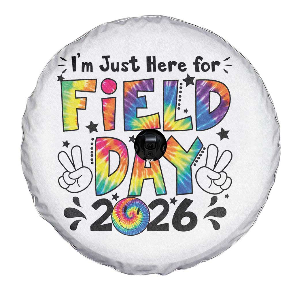 I'm Just Here for Field Day 2026 Spare Tire Cover Groovy School Retro Tie Dye Effect Printing TS02 Print Your Wear