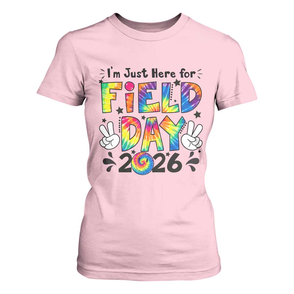 I'm Just Here for Field Day 2026 T Shirt For Women Groovy School Retro Tie Dye Effect Printing TS02 Light Pink Print Your Wear